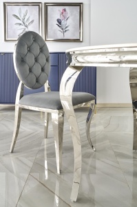 MASA DINING REGINALD, 120 CM, EFECT DE MARMURA ALBA/CROM, BLAT DIN MARMURA SI PICIOARE DIN METAL, STIL MODERN - Img 4