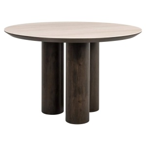 MASA DINING RITZ, 120Ø, 213743, CONFECTIONATA DIN LEMN DE STEJAR, MDF, TRAVERTIN SI LEMN RECICLAT, MARO/NISIPIU, STIL MODERN