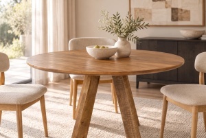 MASA DINING ROTUNDA ART WOOD 120CM, REALIZATA DIN LEMN DE MANGO, CULOARE MARO