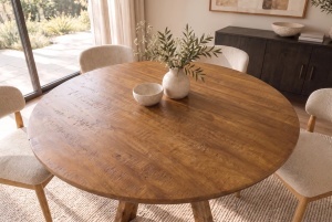 MASA DINING ROTUNDA ART WOOD 140CM, REALIZATA DIN LEMN DE MANGO, CULOARE MARO - Img 6