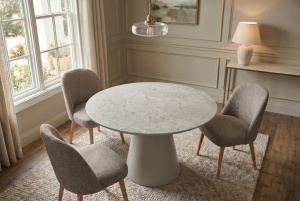 MASA DINING ROTUNDA VOGUE 120CM, REALIZATA DIN MATERIAL MDF, CULOARE MARMURA/GRI, INVICTA INTERIOR - Img 5
