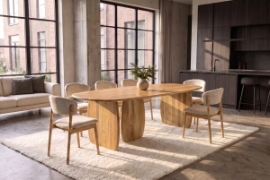 MASA DINING SCULPTURA, OVALA 240CM, REALIZATA DIN LEMN DE SALCAM, CULOARE NATUR - Img 5
