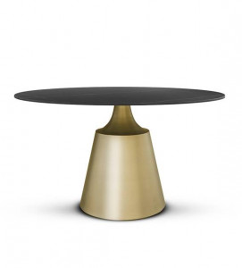 MASA DINING SORENTO, EFECT DE MARMURA NEAGRA/AURIU MAT, 130 CM, BLAT DIN CERAMICA SI PICIOR DIN METAL, STIL MODERN - Img 2