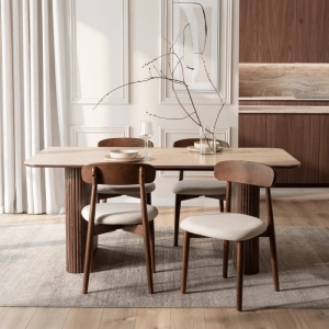 MASA DREPTUNGHIULARA 180CM, ARTIM MEBLE, REALIZATA DIN MDF SI CERAMICA, CULOARE TRAVERTIN/NUC, STIL MODERN - Img 2