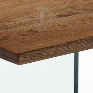 MASA ELEGANTA DE BIROU 180CM, FLOAT, COD 2492, STIL MODERN, REALIZATA DIN STICLA SI LEMN MASIV - Img 1