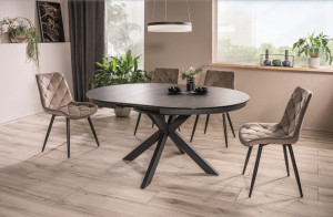 MASA EXTENSIBILA, 120/160 CM, GRI INCHIS/NEGRU MAT, DIN STICLA SECURIZATA, CERAMICA SI METAL, STIL MODERN - Img 2