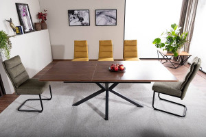 MASA EXTENSIBILA 160/200 CM, NUC/NEGRU MAT, BLAT DIN MDF SI PICIOARE DIN METAL, STIL MODERN - Img 3