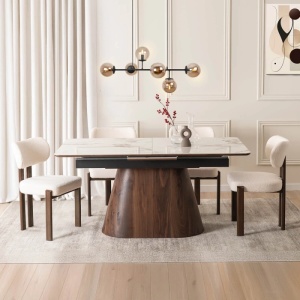 MASA EXTENSIBILA 160-200CM, ARTIM MEBLE, REALIZATA DIN METAL, LEMN SI MDF, MARMURA, CULOARE ALB/NUC, STIL MODERN - Img 6
