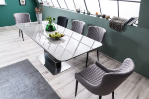 MASA EXTENSIBILA, 160/210 CM, EFECT DE MARMURA GRI/NEGRU MAT, DIN CERAMICA, MDF SI METAL, STIL MODERN - Img 2