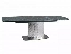 MASA EXTENSIBILA 160/240 CM, EFECT DE MARMURA VERDE/CROM, DIN CERAMICA, STICLA SI METAL, STIL MODERN - Img 2