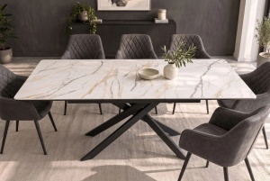 MASA EXTENSIBILA ALPINE 160-200CM, REALIZATA DIN METAL SI BLAT MDF SI CERAMICA, DE CULOARE MARMURA - Img 9