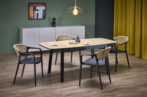 MASA EXTENSIBILA BARRIL, 130/170 CM, STEJAR ARTISAN/NEGRU, DIN MDF LAMINAT SI METAL, STIL MODERN - Img 6