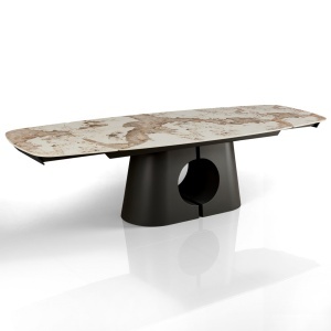 Masă extensibilă de mari dimensiuni Onice din marmură, ceramică, onix, marmură, bază metalică gri mat lucioasă, H.75 A.100 L.200/250/300 cm - Img 2