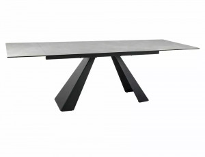 MASA EXTENSIBILA DIAMOND, CREM/NEGRU MAT, 160/240 CM, DIN STICLA SECURIZATA, CERAMICA SI METAL, STIL MODERN - Img 2