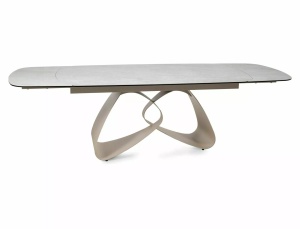 MASA EXTENSIBILA, DINING, 180/260CM, BEJ LUCIOS/CREM, BLAT DIN STICLA, CERAMICA SI METAL, STIL MODERN - Img 7