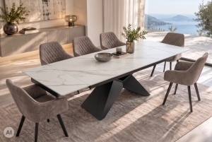 MASA EXTENSIBILA DINING DIAMOND 180/220/260CM, REALIZATA DIN METAL SI CERAMICA, CU ASPECT DE MARMURA SI CULOARE NEAGRA - Img 6