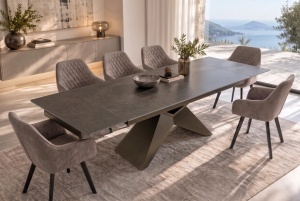 MASA EXTENSIBILA DINING DIAMOND 180/220/260CM, REALIZATA DIN METAL SI CERAMICA, CU ASPECT DE MARMURA RUGINIU SI CULOARE BRONZ - Img 8