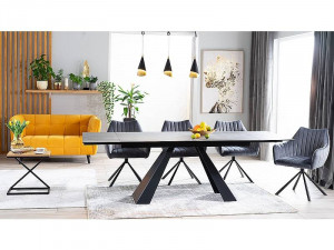 MASA EXTENSIBILA DINING, GRI/NEGRU MAT, 180/260 CM, DIN STICLA SECURIZATA, CERAMICA ITALIANA SI METAL, STIL MODERN - Img 3