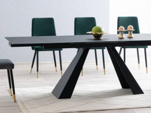 MASA EXTENSIBILA DINING, NEGRU MAT, 160/240 CM, BLAT DIN STICLA SECURIZATA SI PICIOARE DIN METAL, STIL MODERN - Img 3