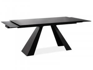MASA EXTENSIBILA DINING, NEGRU MAT, 160/240 CM, BLAT DIN STICLA SECURIZATA SI PICIOARE DIN METAL, STIL MODERN - Img 8
