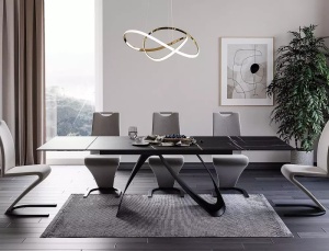 MASA EXTENSIBILA DIUNA SAHAR NOIR, 160/240 CM, EFECT DE MARMURA NEAGRA/NEGRU MAT, DIN STICLA SECURIZATA, CERAMICA SI METAL, STIL MODERN