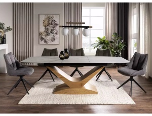 MASA EXTENSIBILA DOLCE, 180/240 CM, ALB VENATO/STEJAR, DIN STICLA SECURIZATA, CERAMICA - Img 3