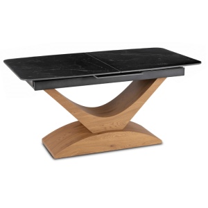 MASA EXTENSIBILA DOLCE, ARTIM MEBLE 160/200CM, BLAT DIN CERAMICA SI FURNIR, CULOARE MARMURA NEAGRA/STEJAR, STIL MODERN - Img 11