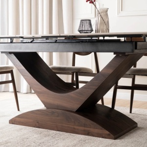 MASA EXTENSIBILA DOLCE, ARTIM MEBLE 160/200CM, BLAT DIN CERAMICA SI FURNIR, CULOARE MARMURA ALBA/NUC, STIL MODERN - Img 7