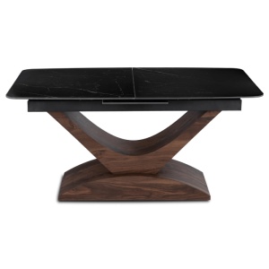 MASA EXTENSIBILA DOLCE, ARTIM MEBLE 160/200CM, BLAT DIN CERAMICA SI FURNIR, CULOARE MARMURA NEAGRA/NUC, STIL MODERN - Img 8