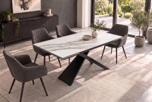 MASA EXTENSIBILA EUPHORIA 180-260CM, REALIZATA DIN METAL SI BLAT STICLA SI CERAMICA, DE CULOARE MARMURA - Img 4
