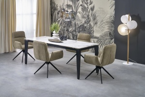 MASA EXTENSIBILA FELIX, 141/201 CM, EFECT DE MARMURA ALBA/NEGRU, DIN MARMURA, STICLA SI METAL, STIL MODERN - Img 2