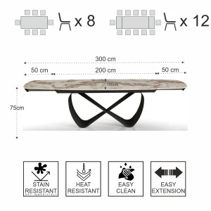 Masă extensibilă Infinity Onice din marmură, ceramică, onix, marmură, bază metalică gri mat lucioasă, H.75 A.100 L.200/250/300 cm - Img 9