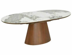 MASA EXTENSIBILA, MAROCCO 160/200CM, ALB LUCIOS/NUC, BLAT DIN MDF SI CERAMICA SI CADRUL DIN MDF SI FURNIR NATURAL, STIL MODERN - Img 9