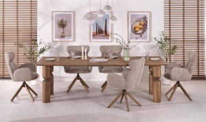 MASA EXTENSIBILA MELTON, 200/300 CM, NUC, DIN MDF, FURNIR NATURAL SI LEMN MASIV DE FAG, STIL MODERN