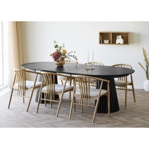 MASA EXTENSIBILA OSAKA ø120x120-160-200-240x75 cm, REALIZATA DIN FURNIR DE STEJAR SI MDF, CULOARE NEGRU, HOUSE NORDIC - Img 2