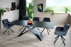 MASA EXTENSIBILA SAHARA, 160/240 CM, EFECT DE MARMURA NEAGRA/NEGRU, DIN CERAMICA, STICLA SI METAL, STIL MODERN