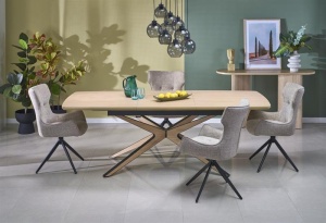 MASA EXTENSIBILA STIL JAMES, 160/220 CM, NATURAL/NEGRU, DIN MDF LAMINAT SI METAL, STIL MODERN - Img 2