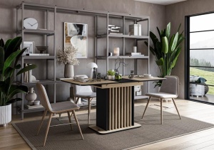MASA EXTENSIBILA WILSON, 120/158 CM, STEJAR ARTISAN/NEGRU, DIN PAL LAMINAT, STIL MODERN - Img 4