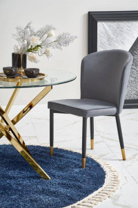 MASA LIVING RAYMOND, TRANSPARENT/AURIU, 100 CM, BLAT DIN STICLA SI PICIOARE DIN METAL, STIL MODERN, HALMAR - Img 2