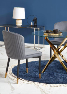 MASA LIVING RAYMOND, TRANSPARENT/AURIU, 100 CM, BLAT DIN STICLA SI PICIOARE DIN METAL, STIL MODERN, HALMAR - Img 8