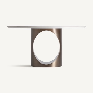 MASA ROTUNDA 150CM, REALIZATA DIN METAL SI PIATRA SINTERIZATA, STIL CONTEMPORAN, FINISAJ MARMURA/BRONZ, VICAL HOME