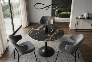 MASA ROTUNDA PENTRU LIVING LYON 80CM, DIN METAL SI CERAMICA, CULOARE NISIPIU/NEGRU, INVICTA INTERIOR - Img 6