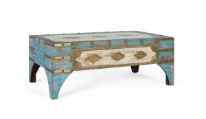 MASUTA CAFEA IMOLA 120CM, REALIZATA DIN LEMN DE MANGO, CULOARE ALBASTRU ANTICHIZAT, GINER Y COLOMER - Img 2