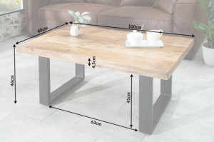 MASUTA DE CAFEA 100CM, IRON CRAFT, LEMN MASIV, DESIGN VINTAGE INDUSTRIAL - Img 7