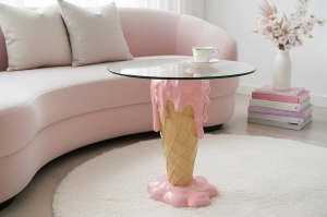MASUTA DE CAFEA 50CM, ICE CREAM, REALIZAT DIN POLIRASINA SI STICLA, CULOARE ROZ/BEJ, REALIZAT MANUAL, ARTIM GROUP SELECTION - Img 2