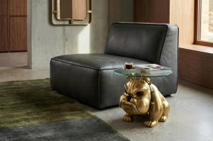 MASUTA DE CAFEA, BULLDOG 55CM, REALIZAT DIN POLIRASINA SI STICLA, CULOARE AURIE, ARTIM GROUP SELECTION - Img 4
