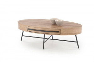 MASUTA DE CAFEA CAROLINA, CU SPATIU DE DEPOZITARE, STEJAR/NEGRU, DIN MDF FURNIRUIT SI METAL, STIL MODERN
