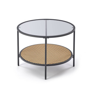 MASUTA DE CAFEA DAKOTA, FUMURIU/STEJAR/NEGRU, DIN STICLA, RATAN SI METAL, STIL MODERN - Img 2