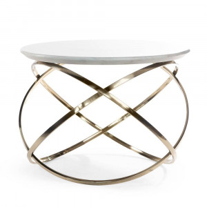 MASUTA DE CAFEA ORBIS, EFECT DE MARMURA ALBA/AURIU, 70 CM, BLAT DIN MARMURA SI PICIOARE DIN METAL, STIL MODERN - Img 2