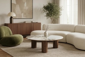 MASUTA DE CAFEA ORGANIC 130CM, REALIZATA DIN MDF SI CERAMICA, CULOARE MARMURA/NUC, INVICTA INTERIOR - Img 3